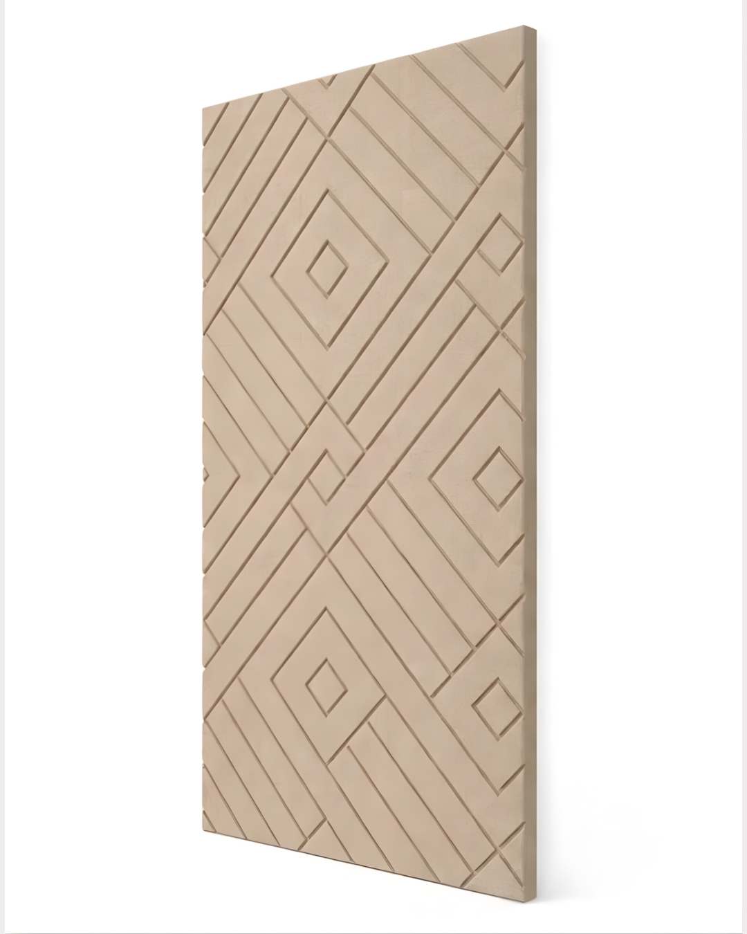 Beige decorative Acoustic PET Panel with geometric pattern on a white background