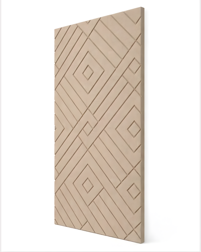 Beige decorative Acoustic PET Panel with geometric pattern on a white background
