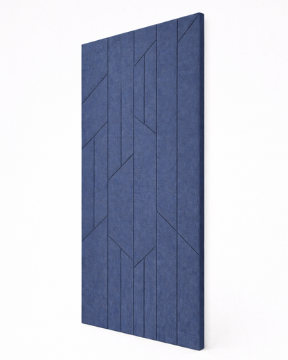 Blue Acoustic PET Panel with geometric pattern on a white background