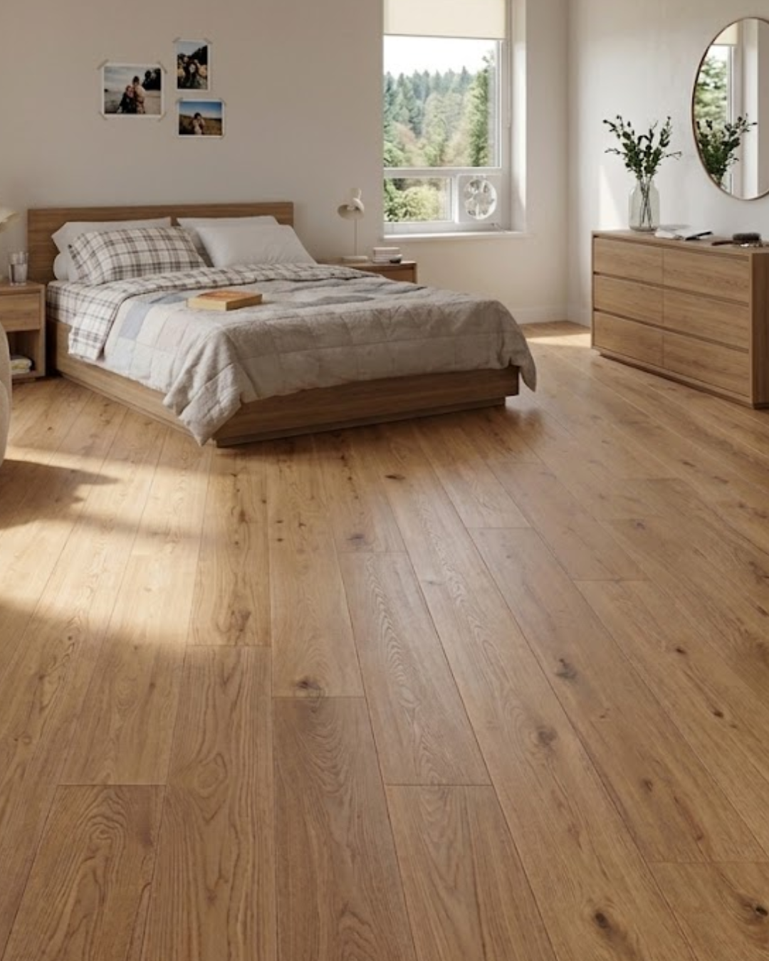 Chestnut Oak SPC flooring installed in a modern bedroom