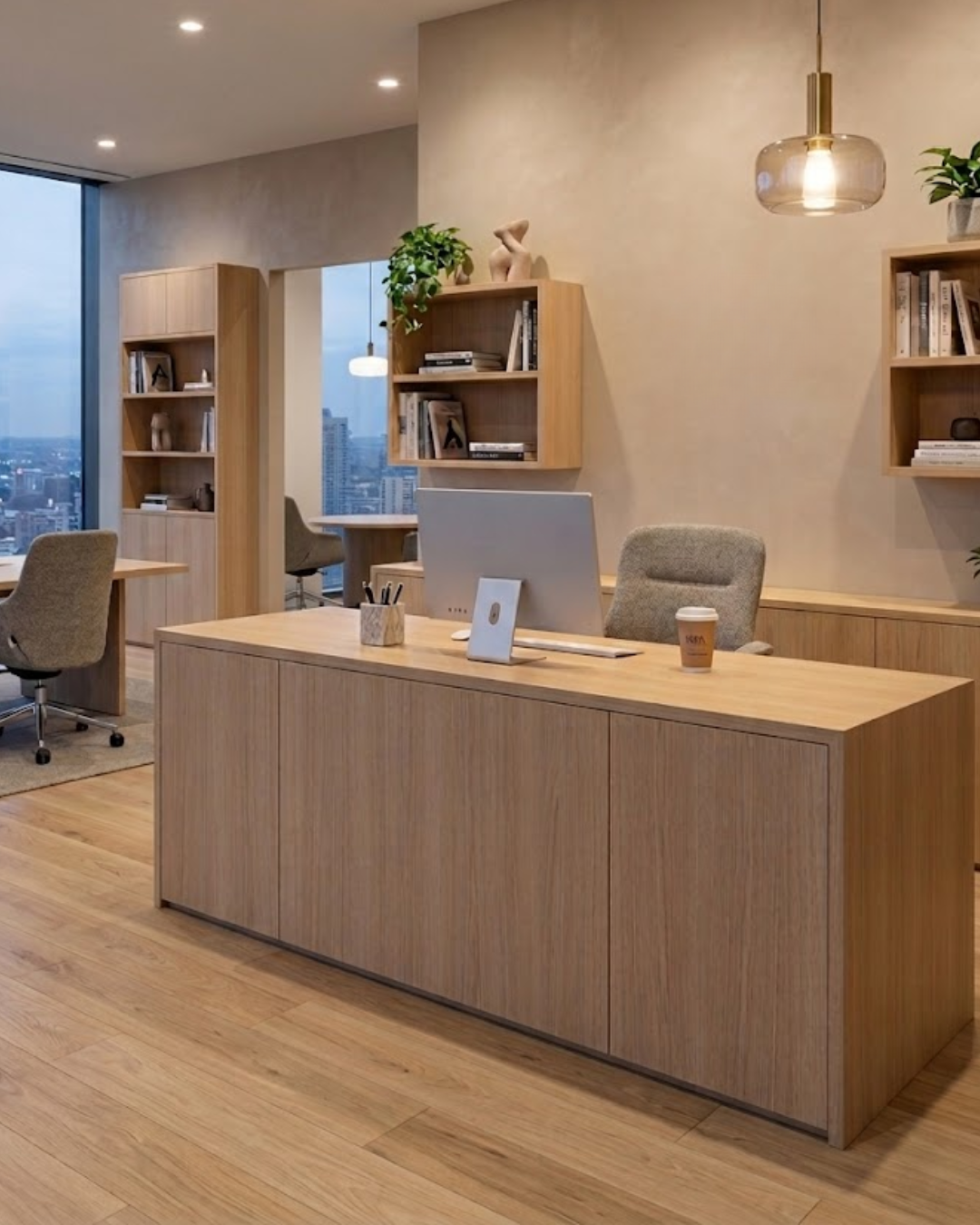 Warm Golden Oak SPC flooring in a contemporary office