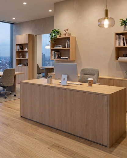 Warm Golden Oak SPC flooring in a contemporary office