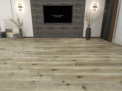 White Oak Vinyl Plank Flooring in a contemporary living room with light oak finish