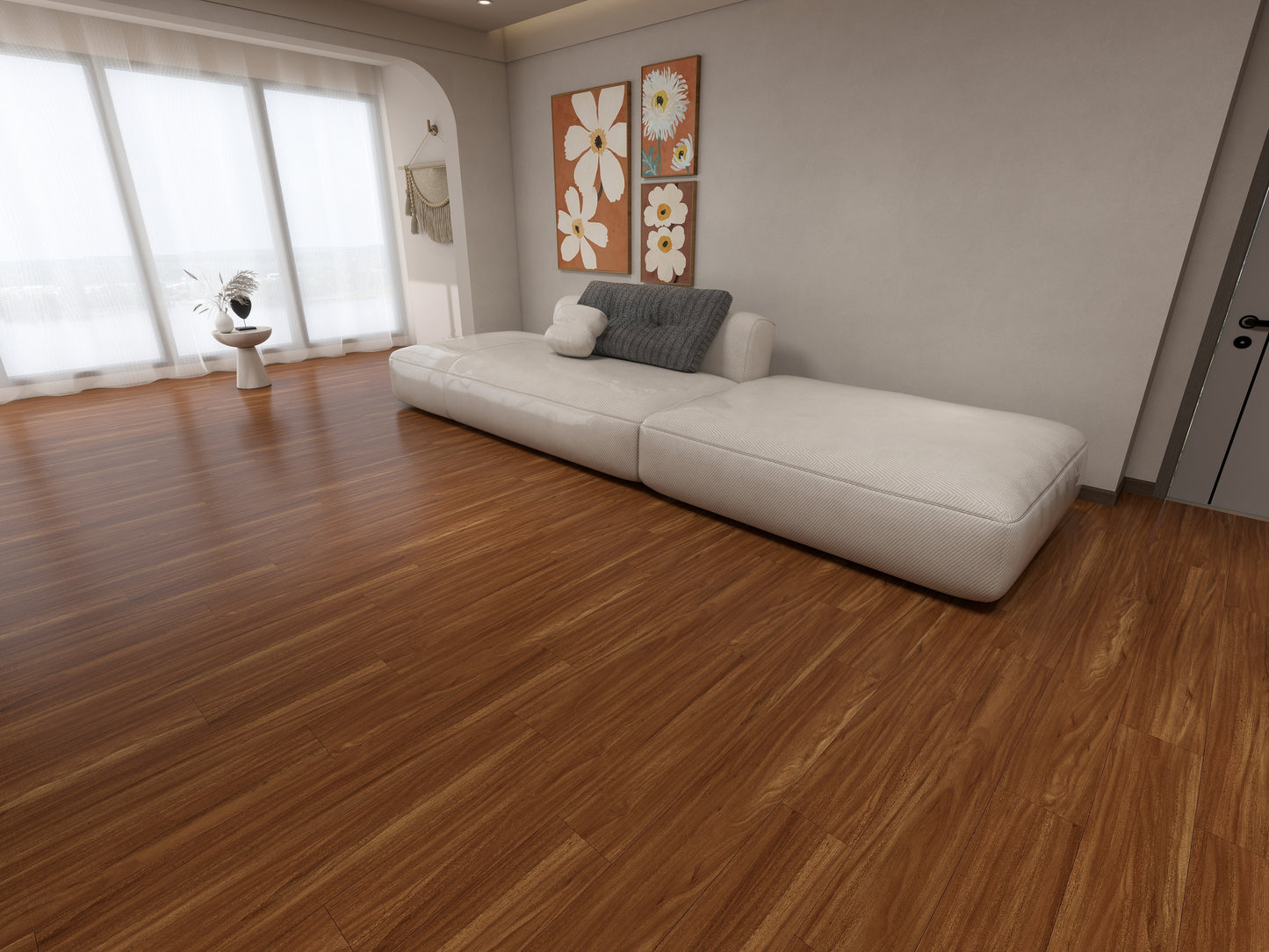 Living Room Vinyl Flooring in Rich Brown Wood Look