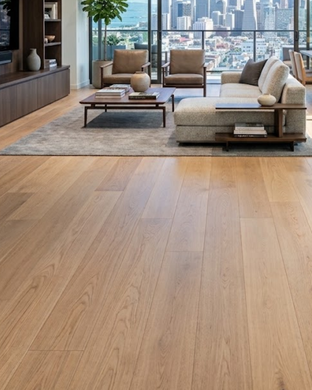 White Maple SPC flooring installed in a bright modern interior