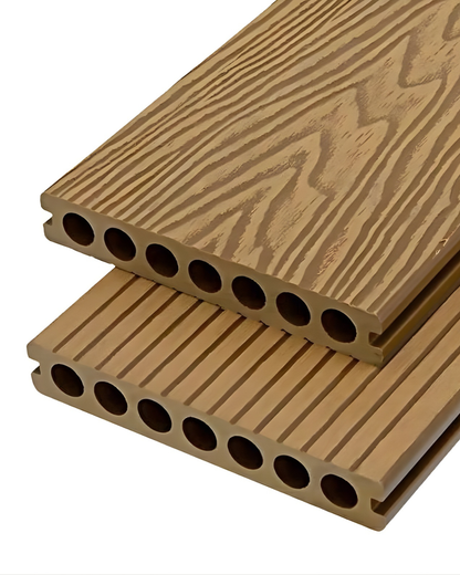 Outdoor WPC Floor Decking boards with a wavy pattern on a white background