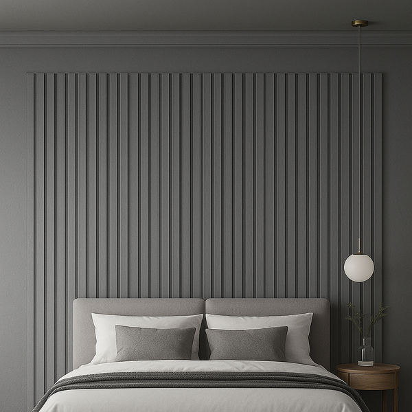 grey oak acoustic wood wall panel with slat design