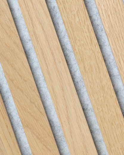 Close-up of Oak Gray Felt Acoustic Wood Wall Panel with a grayish texture